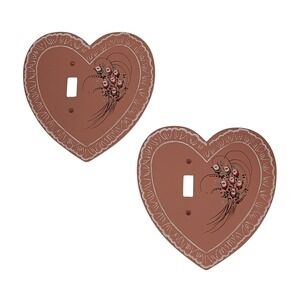 VTG Pink Mauve Wooden Heart Floral Light Switch Cover Cottagecore Grandmacore 2X